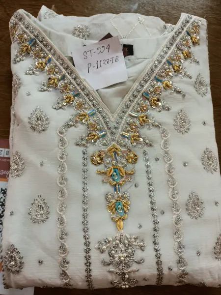 Pakistani Chiffon Stitched 2 Pcs _ Ice Blue  